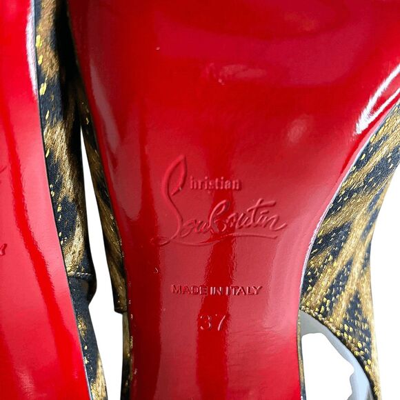 Christian Louboutin Drama Sling 100 Lurex Panthere Stud Pump EU 37 US 7 Heels - Picture 9 of 12
